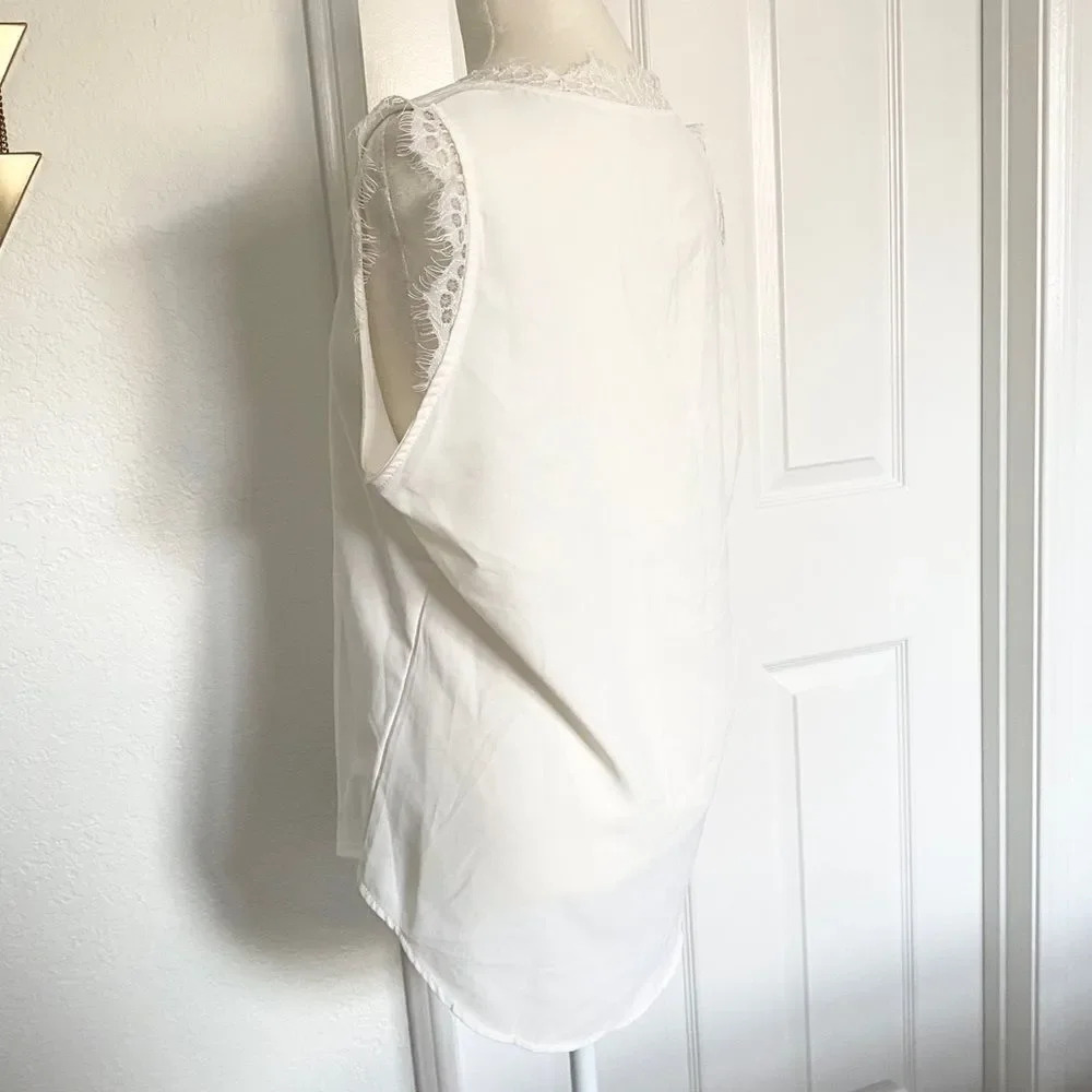 White Sleeveless Tank Top with Lace Cap Sleeve Detail Camisole - Picture 8 of 8